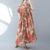 Kurzarm Übergröße Baumwolle Vintage Floral Neu in Kleider für Frauen Lässig Locker Lang Sommer