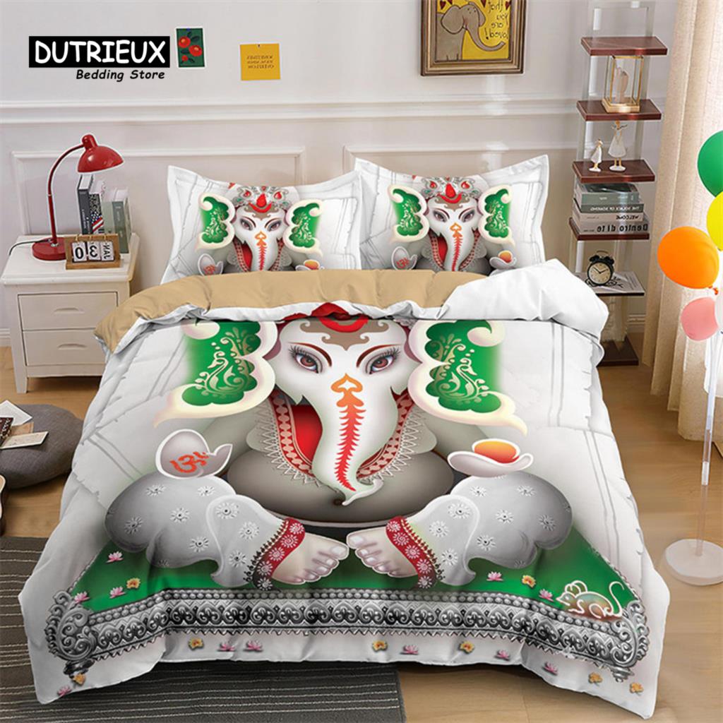 Modern Classic Indian Ganesha Bohemian Meditation Elephant Polyester Mandala For Kids Teen Adults Full Comforter