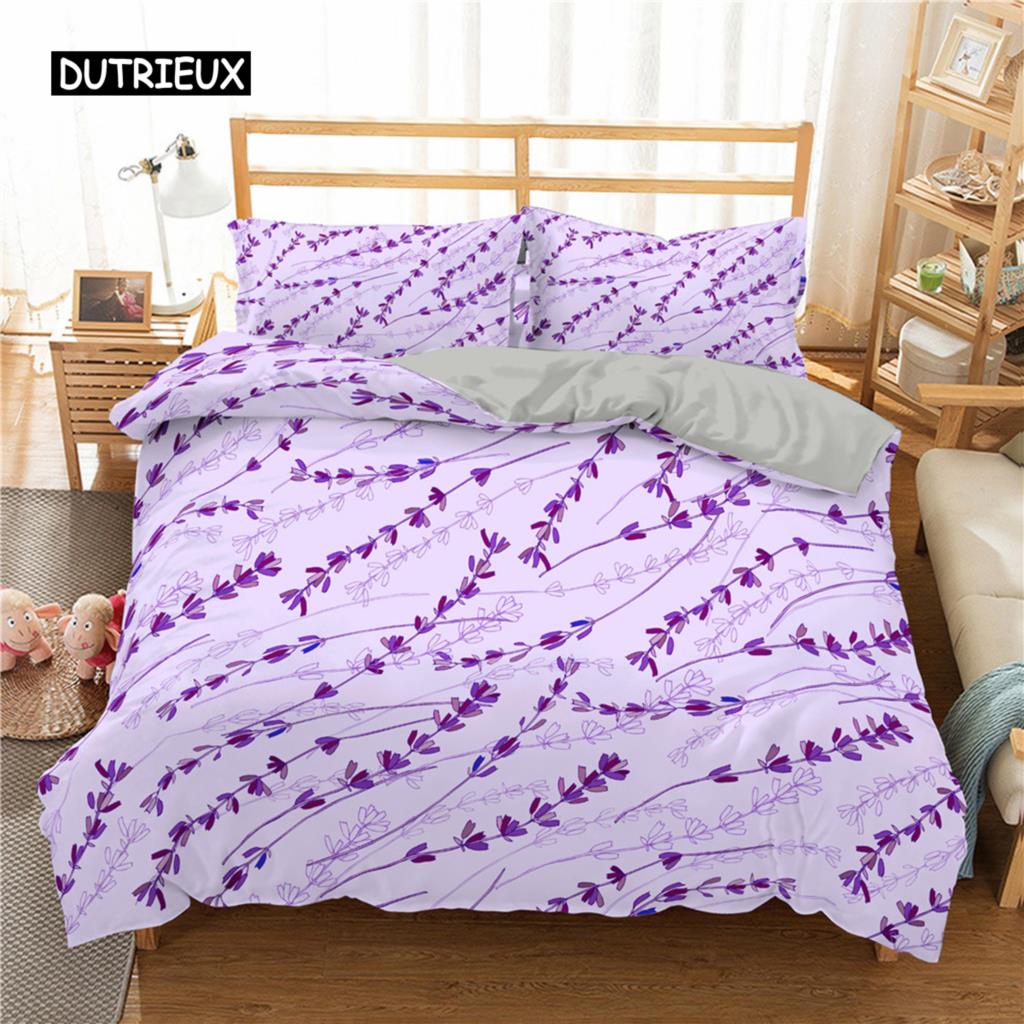 Purple Lavender King Queen Duvet Cover Fantasy Flowers Bedding Set Girls Women Beautiful Romantic Floral Polyester Quilt Cover