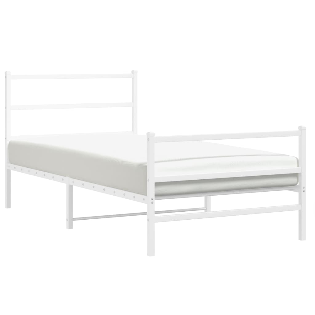 Vidaxl Metal Bed Frame with Headboard and Footboard, White, 107X203 Cm