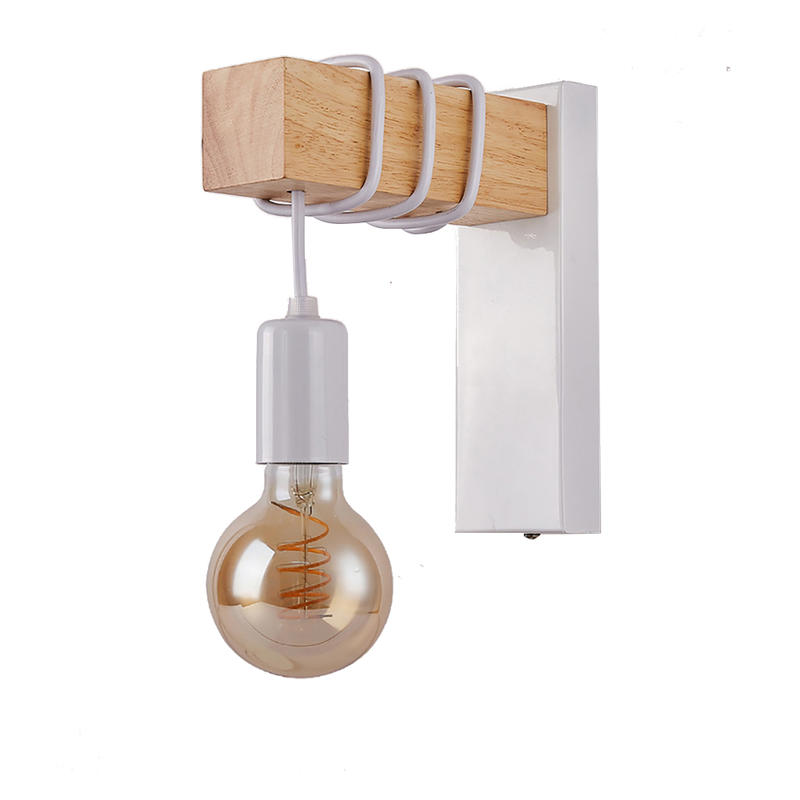 

Retro Style Industrial Night Lamp Kinkiet Creative Living Room Simple Bedroom Stairs Art Wooden Mulleau Background (Bulb Not Included)