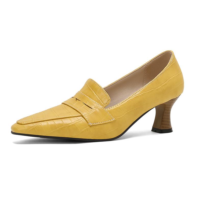 Women's High Heel Single Shoes Spring and Summer New Thick with Solid Color Large Size Matching Low Top Shoes
