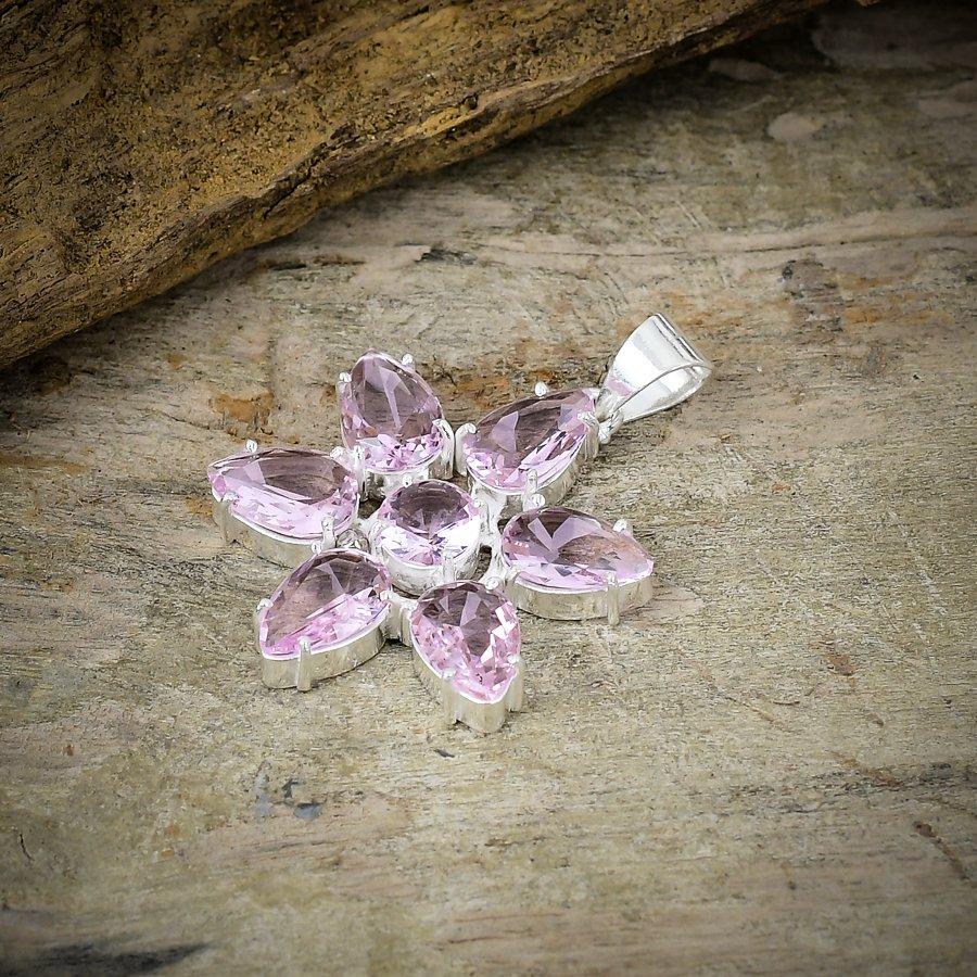 Pink Kunzite Gemstone Handmade 925 Sterling Silver Jewelry Pendant 1.77" M-83