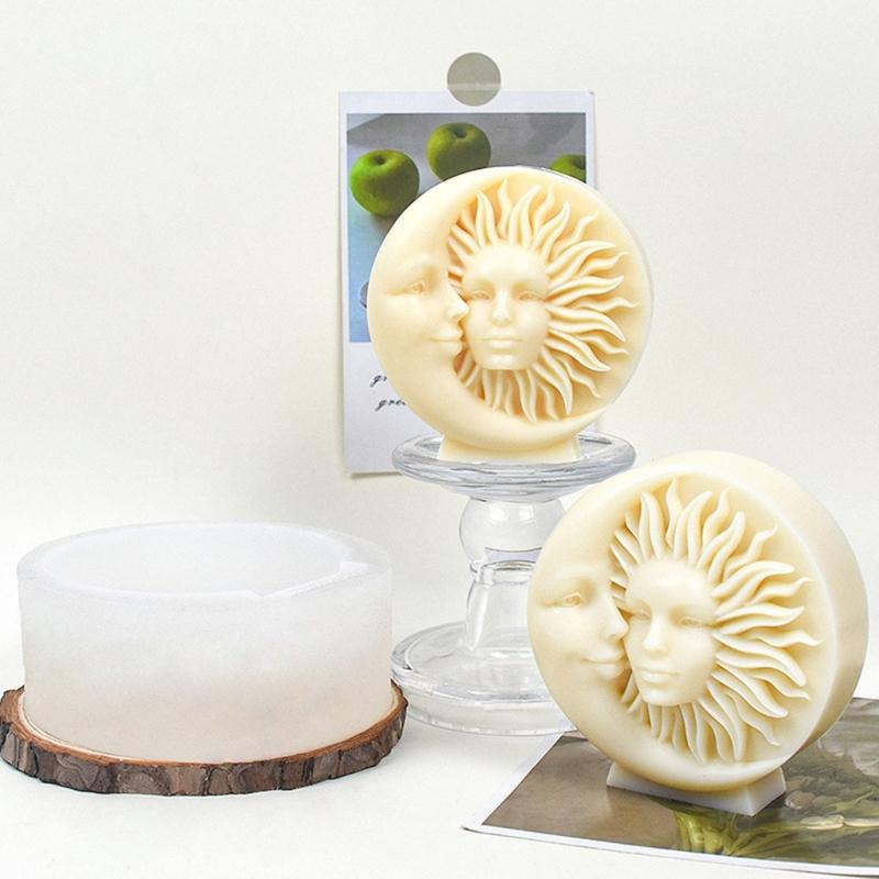 Moon Sun Carved Candle Mold, 3D Embbosed Candle Mold for DIY Candle Gypsum Ornaments Home Decor, Epoxy Resin Casting