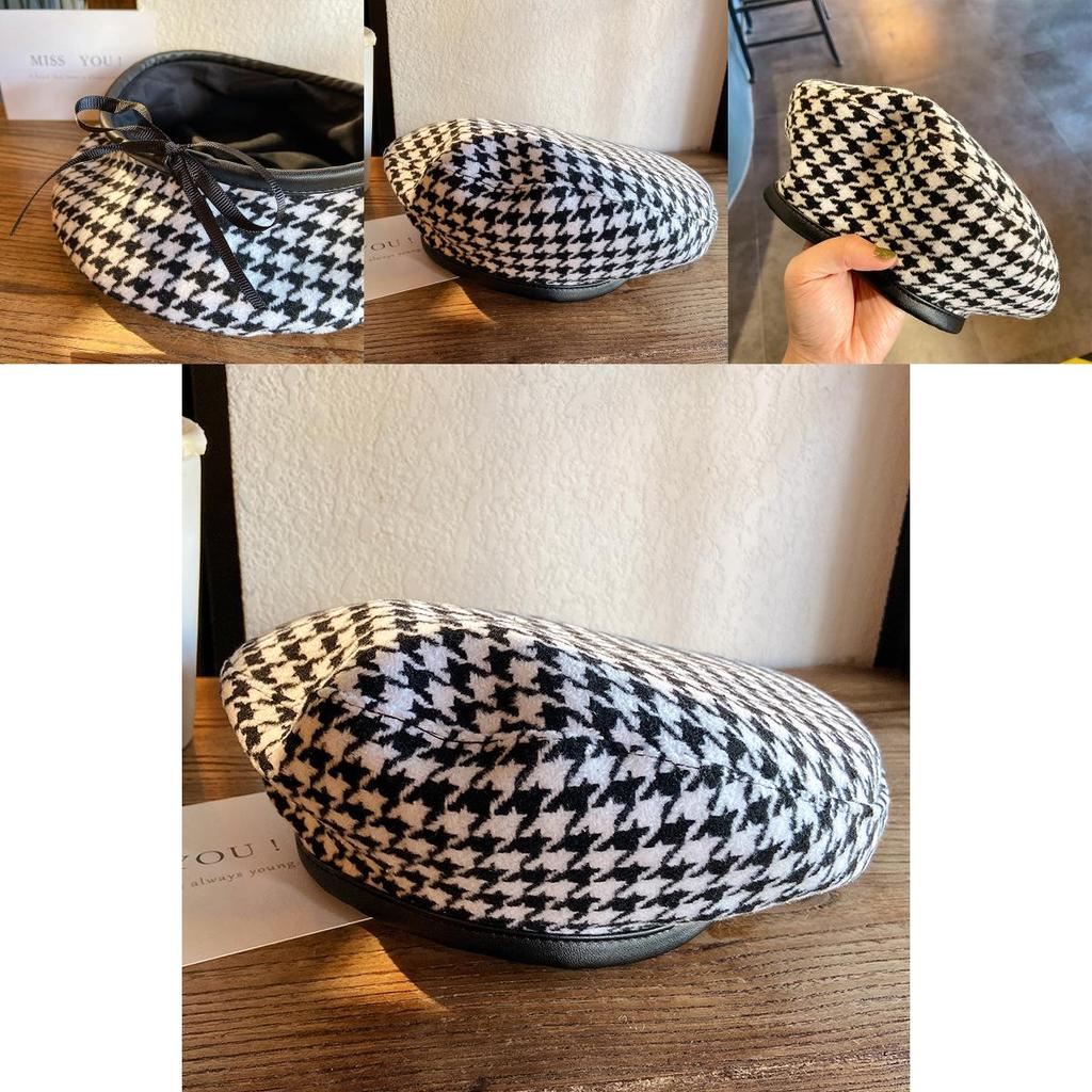 Trendy Designer Houndstooth Beret Flat Top Summer Hat For Women