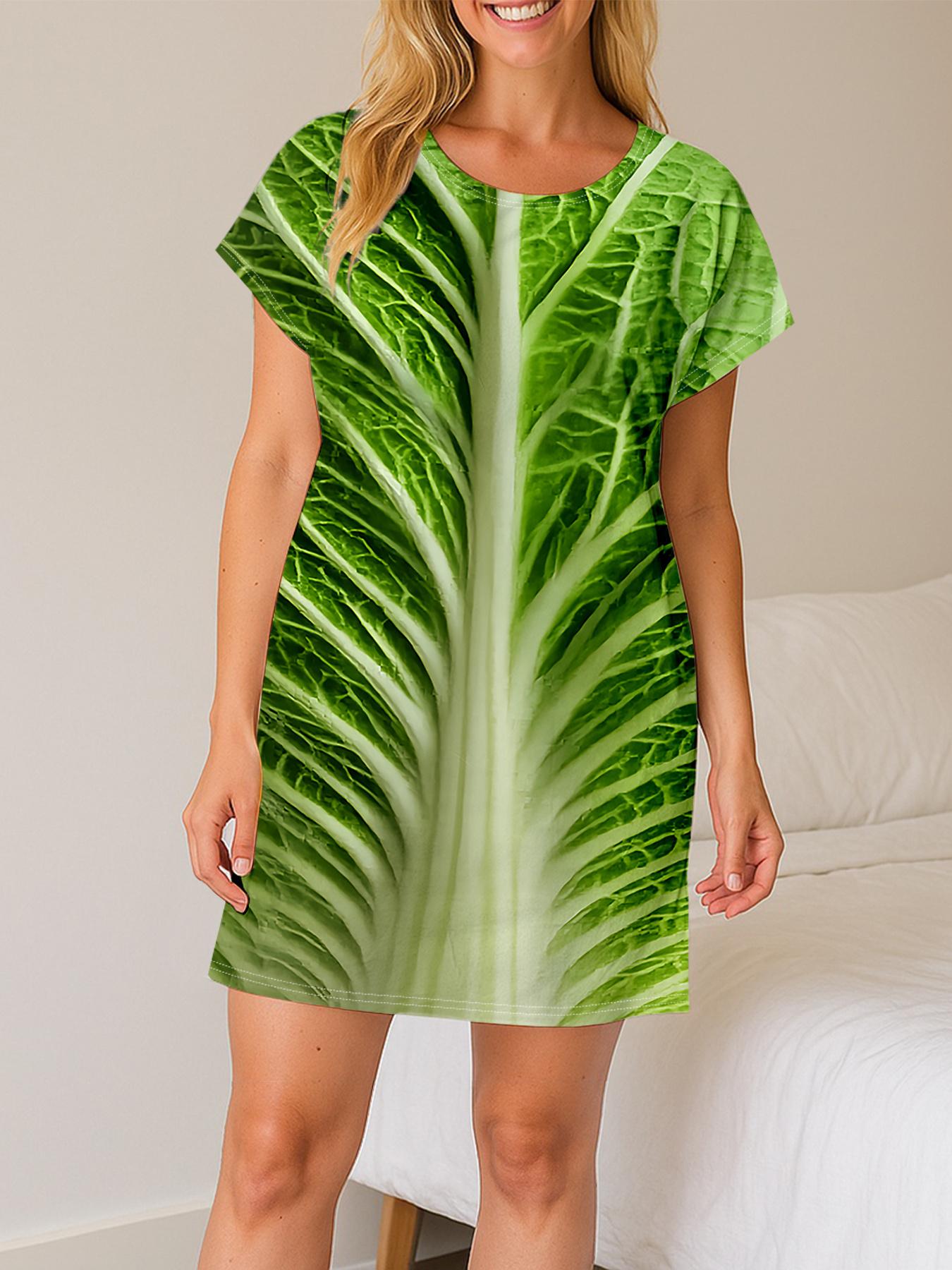 

Crisp Texture of Cabbage Leaves; Vegetable Pattern Print; Round Neck Casual Dress. Minimalist Elegant Dress. Lingerie. Comfortable Leisure Wear. C S дубильная кора