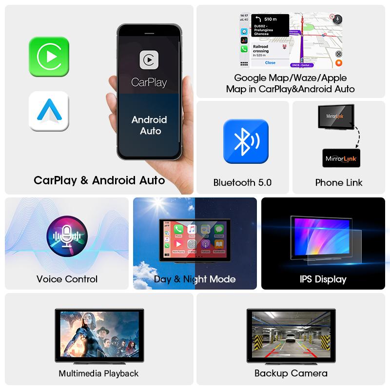 9 Inch Wireless Carplay Android Auto MP5 Portable Smart Screen Car Radio Multimedia Video Player Rear View Camera Bluetooth 5.0