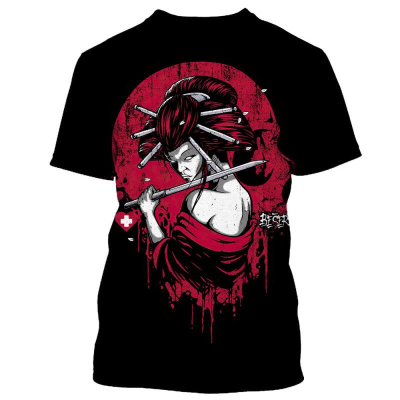 Japonská Geisha Samurai Pánské tričko s kulatým výstřihem Ležérní Topy s krátkým rukávem Pánské oblečení Letní Oversized Harajuku Streetwear