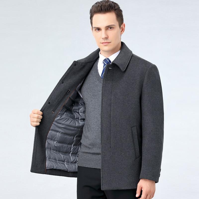 

Cashmere Woolen Coat Men s Short Thickened White Duck Down Lining Wool Jacket Dad Warm Coat 170