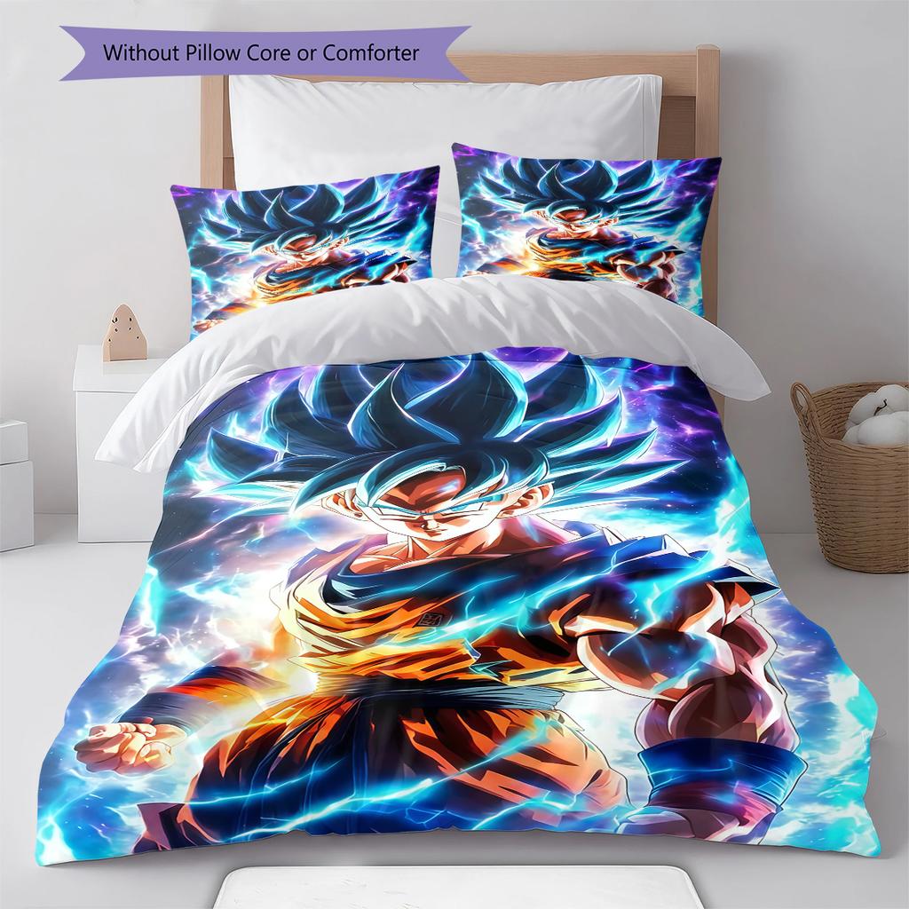 Son Goku Pattern Bedding,Quilt Set Quilt Cover Pillowcase Home Birthday Gift (1 * Duvet Cover + 2 * Pillowcase, Without Core)