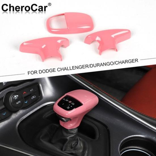 3X Rosa Schaltknauf-Verkleidung Dekor Abdeckung für Dodge Charger/Challenger/Durango 18+