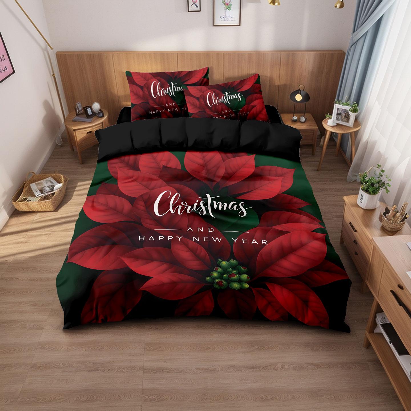 

3pcs red floral print coreless duvet set multi size bedroom dormitory bedding decoration soft and comfortable machine washable 135x200cm-EU-Single&set