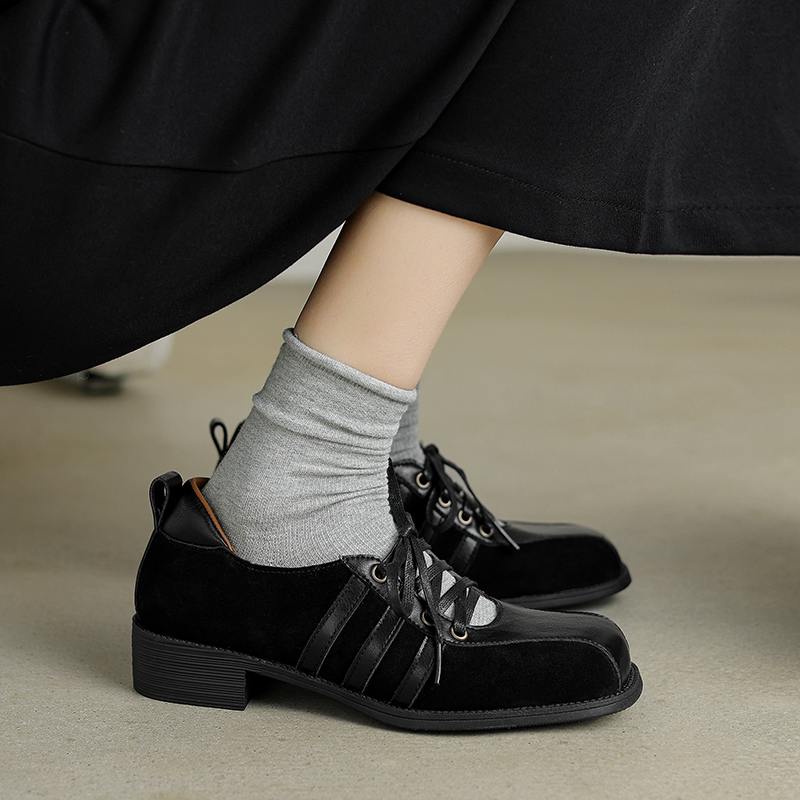 

Krazing Pot из коровьей кожи, нубука, весна-лето, размер 40, лоферы, толстый средний каблук, металлические заклепки, женские туфли-лодочки для отдыха с круглым носком 34 чёрный