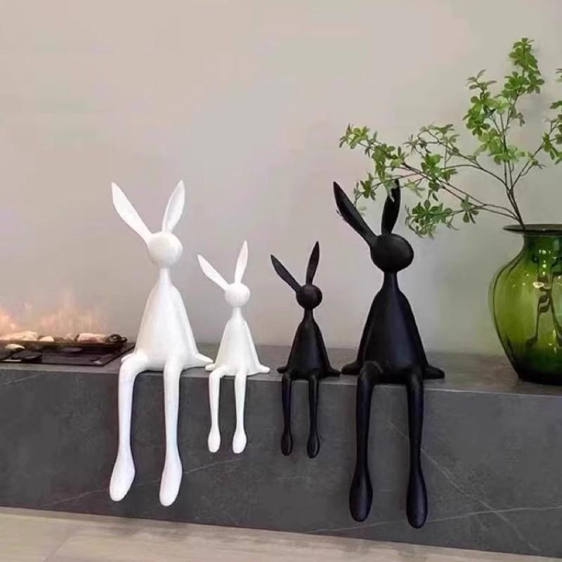 Creative Cartoon Long-Eared Sitting Rabbit Resin Decor Figurine Living Room Entryway TV Cabinet Home Decoration
