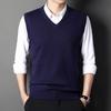 Men's Wool Blend V-Neck Sleeveless Cardigan Vest for Middle-Aged and Elderly