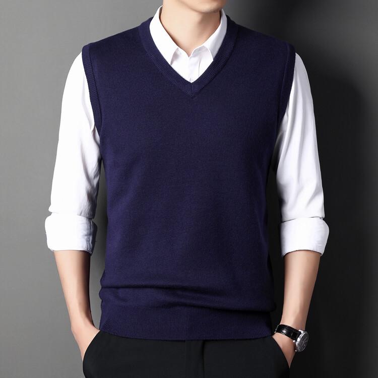 Men's Wool Blend V-Neck Sleeveless Cardigan Vest for Middle-Aged and Elderly