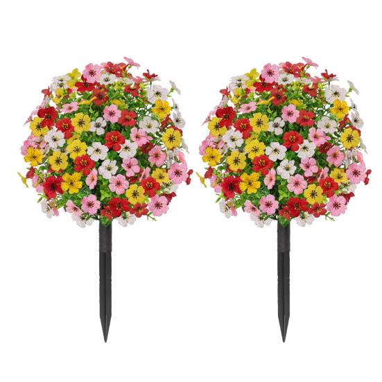 Artificial Violet Topiary Ball UV Resistant Violet Blooms Fake Evergreen Plants Flowers Brush with Ground Spike for Outdoor Indoor Garden Decor