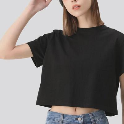 Crop Top aus gekämmter Baumwolle für Damen – atmungsaktives, bequemes, kurzärmliges, einfarbiges weißes T-Shirt