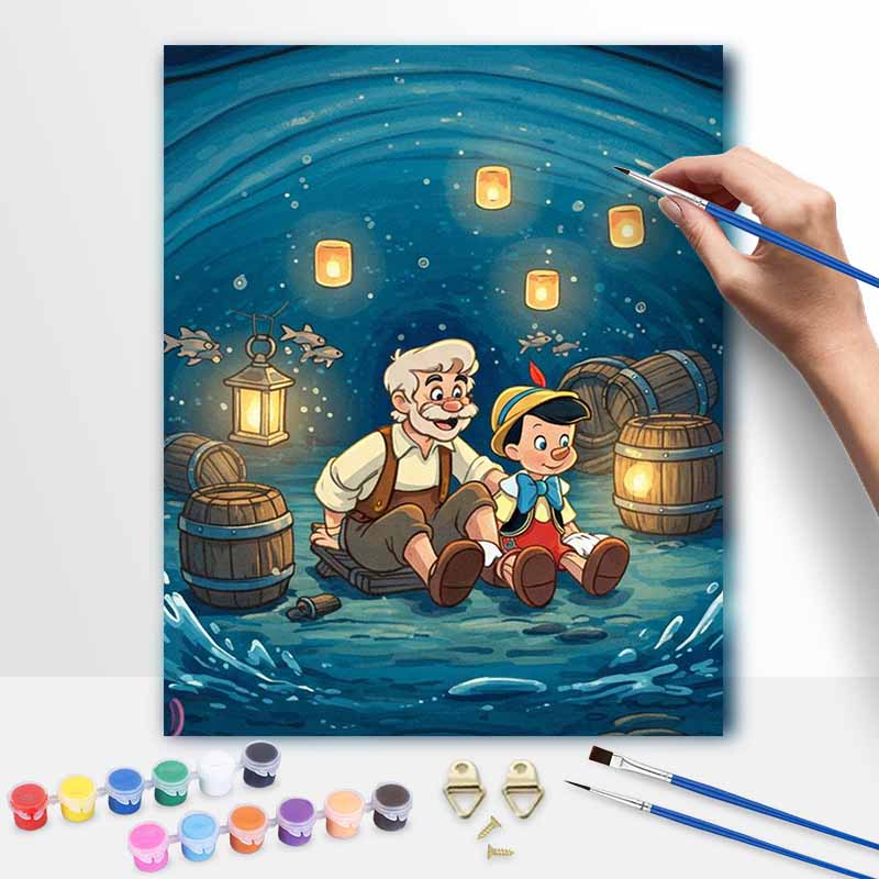 Disney Oil Painting Kit Canvas Pinocchio and Geppetto DIY Home Decor Gift 20x30cm