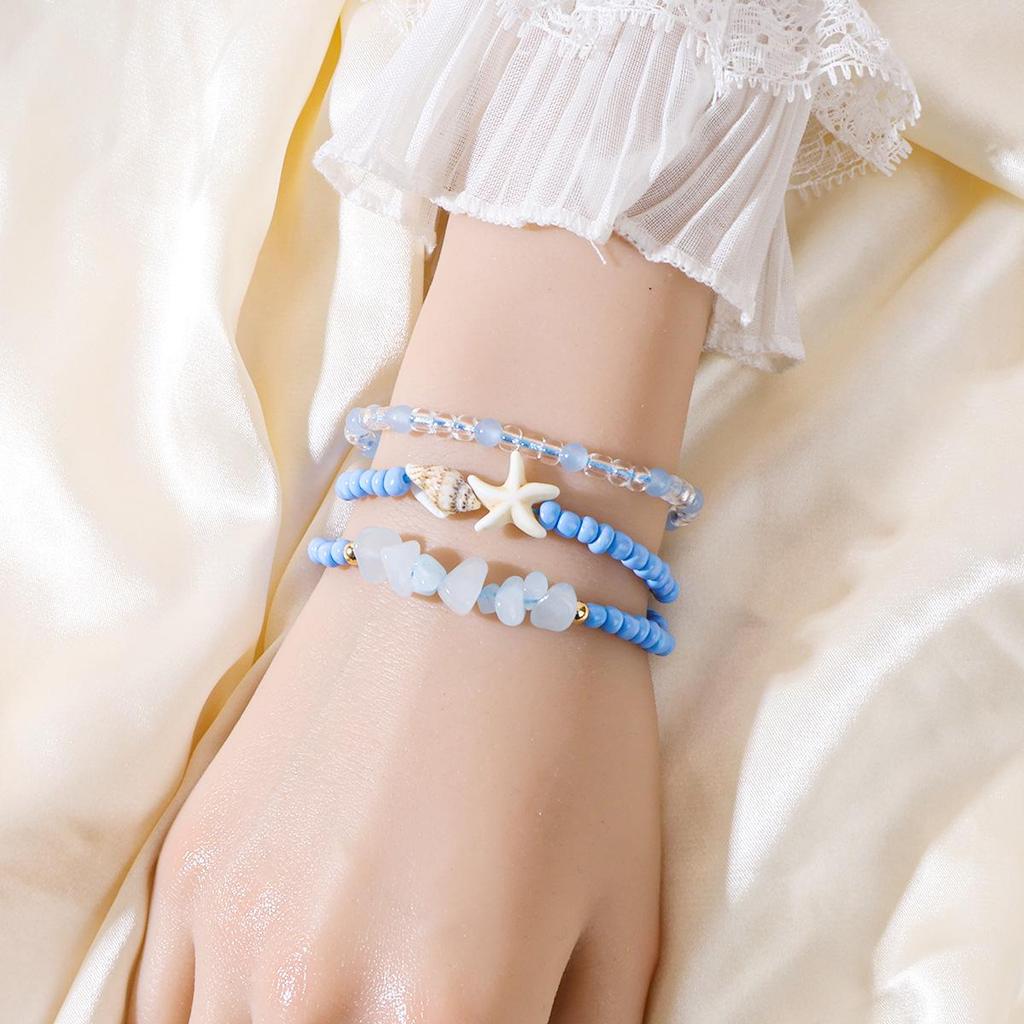 Bohemian Blue Starfish Shell Bracelet Set - Summer Jewelry Collection