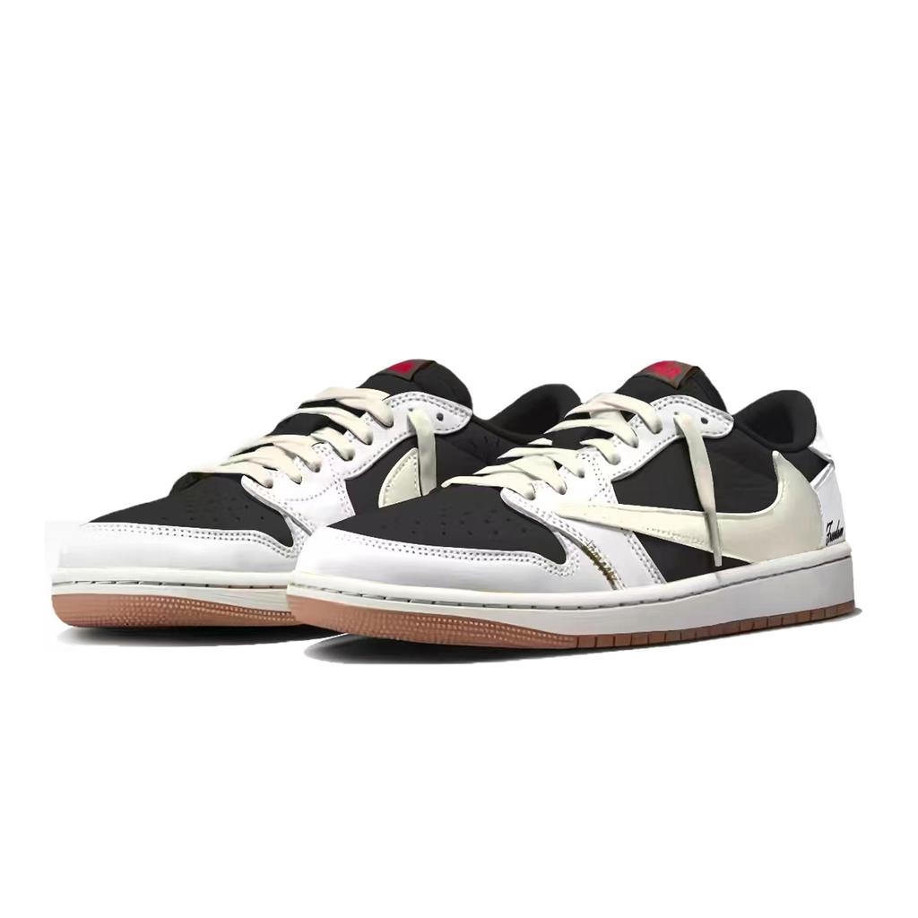 Jordan x Travis Scott Air Jordan 1 Cushioning Abrasion Resistant Low top Vintage Basketball Shoes Unisex White DZ4137-700(Team1803-3)