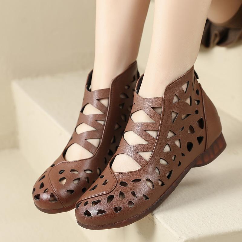 Fashion GKTINOO Genuine Leather Summer Sandals Breathable Hollow Ankle Boots Soft Non-slip Comfortable Sandalias De Mujer Large Size