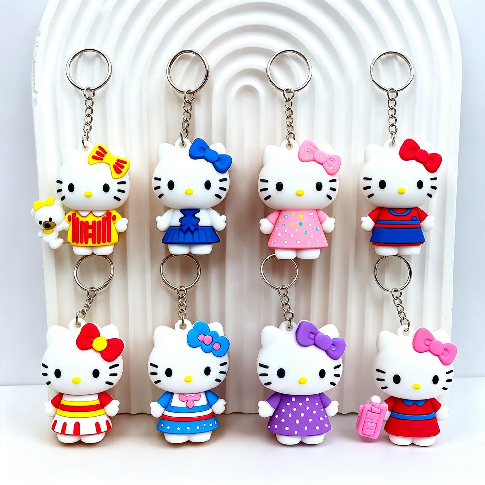 8Pcs Hello Kitty Sanrio Keychain Set Cute Cat Bag Pendant Blind Box Desktop Ornament Mini Figure Toy Gift For Girls