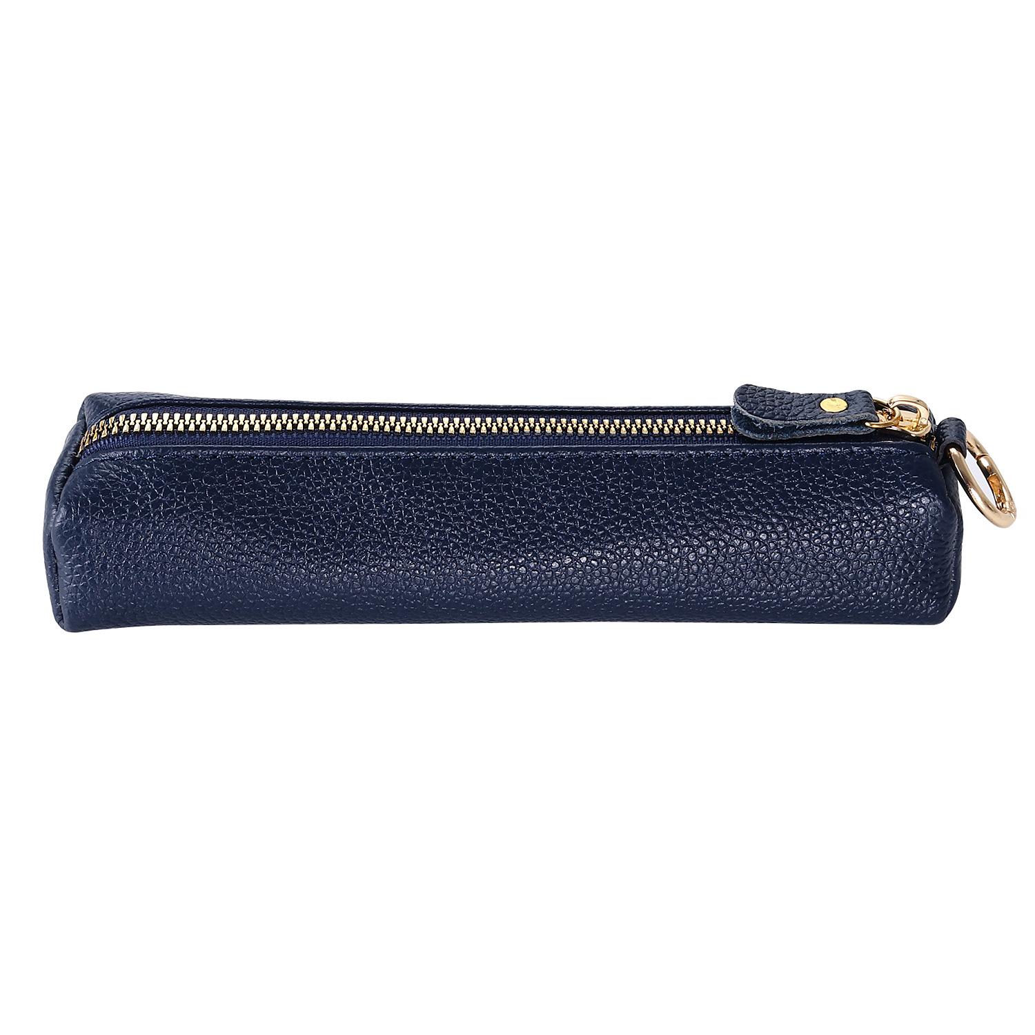 

Litchi Texture Cowhide Leather Pencil Case Zipper Stationery Storage Pouch A