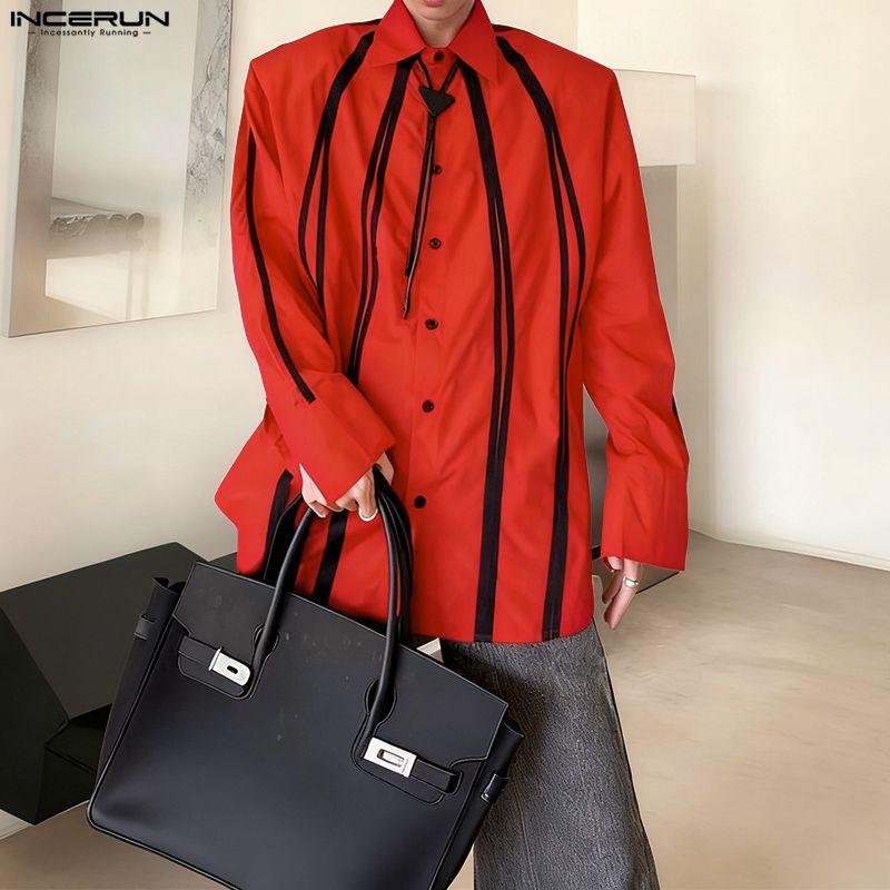 INCERUN Oversized Men Lapel Neck Long Sleee Plaid Print Buttons Down Shirts