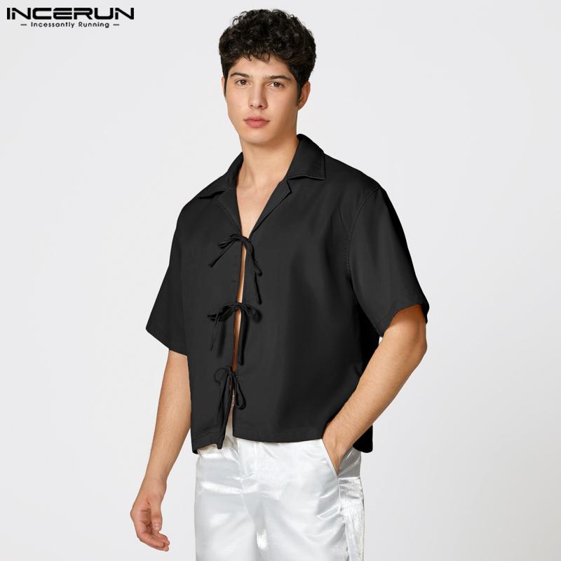 INCERUN Camisas Casuales de Verano para Hombre con Cuello Solapa, Manga Corta, Caladas y de Vendaje