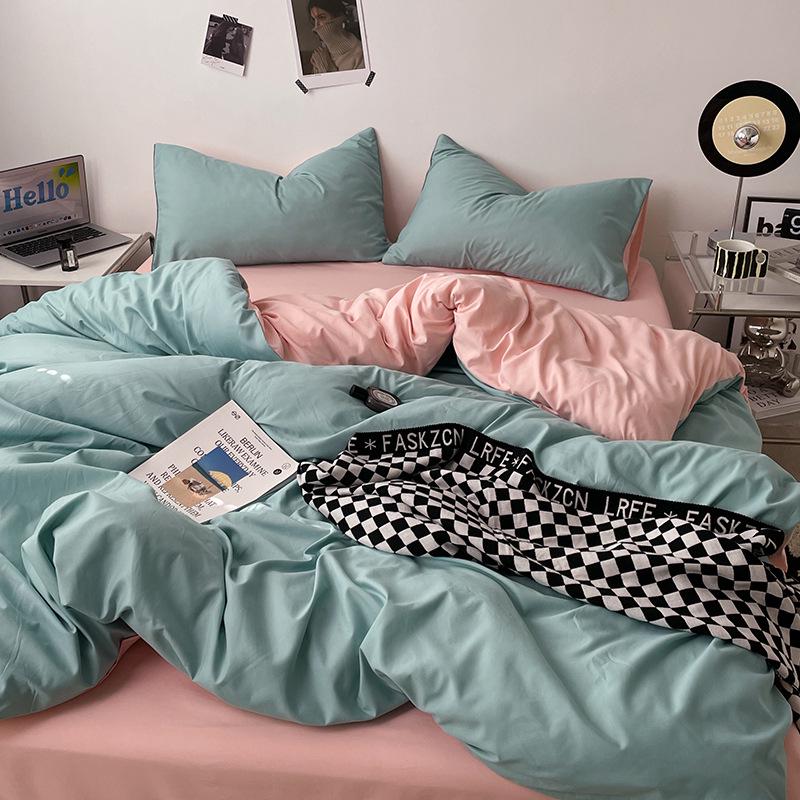 Japanese Solid Color Bed Set - Skin-Friendly, Breathable Sheets and Quilt Cover for Dormitories