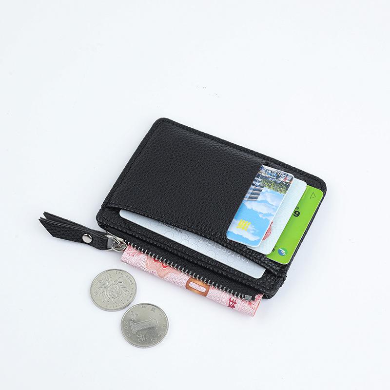 Zipper Women's Card Holder - Compact Multi-Card Slot Lychee Pattern Coin Purse, Ultra-Thin Wallet Korean Style.