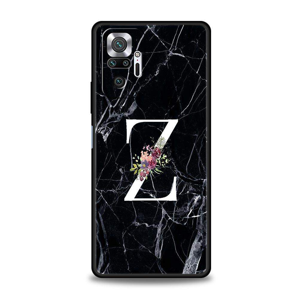 Letters Flower English Marble Phone Case For Xiaomi Redmi Note 14 13 5G 10 11 12 Pro Plus 4G 14C 13C 12C 10C Black Cover