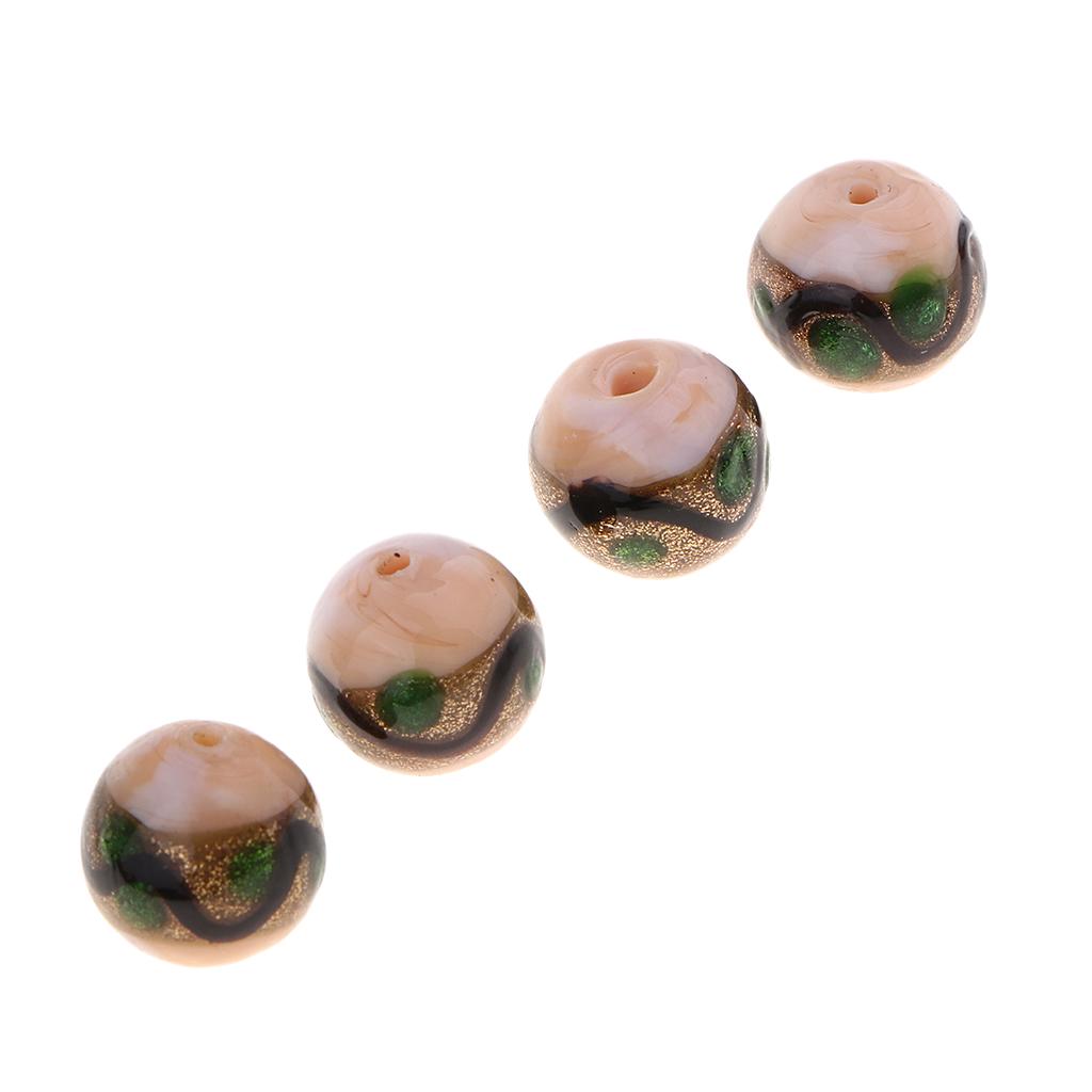 4 Pieces  Foil 12mm Lampwork Glass Round Beads for Jewelry Making Craft Blue