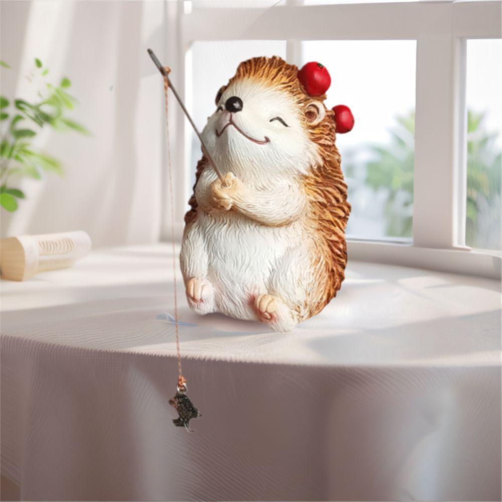 Funny Hedgehog Fishing Ornament Cute Hedgehog Statue Creative Mini Hedgehog Figurine Aquarium