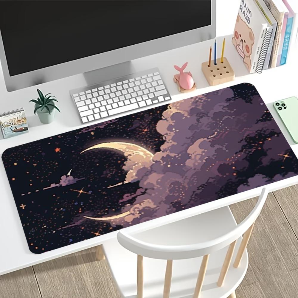 Starry Moon Cloud Large Extended Gaming Mouse Pad Non Slip Desk Surface Golden Night Sky Print For Gaming And Office Use