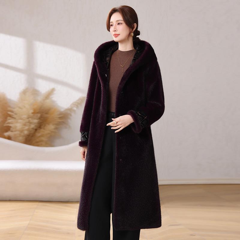 

2025 Double-Sided Genuine Leather & Fur Winter Coat for Stylish Middle-Aged & Elderly Women 3XL фиолетовый