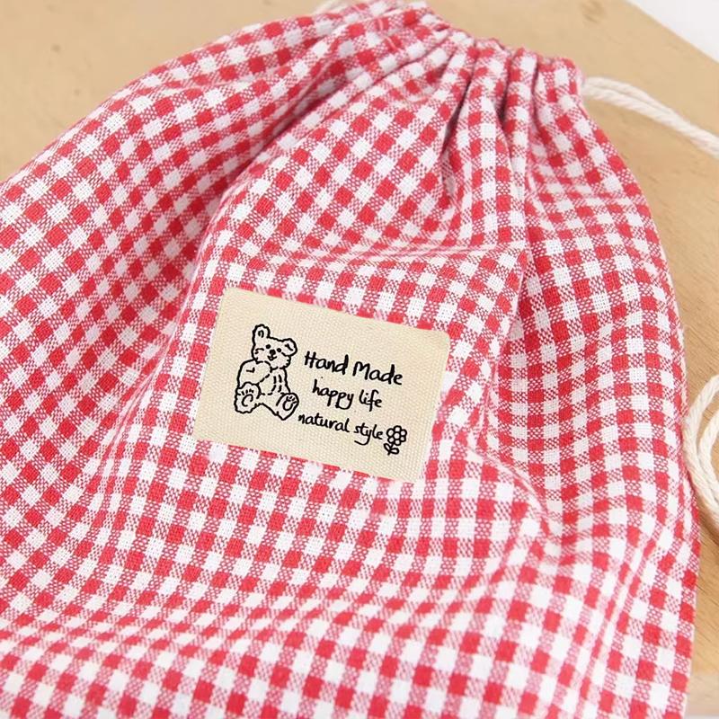 10PCS Cotton Fold-over Label Vintage Style Apparel Label Minimalist Bag Tag Wave Point Bear Cloth Label 3x2.5cm/3.7x3cm