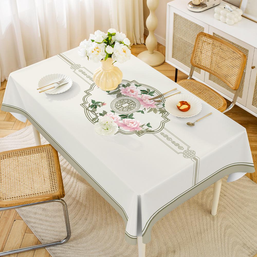 1PC Plant Flower Pattern Dining Table Cloth Retro Elegant PVC Rectangular Tablecloth Waterproof Oil-proof Wear-resistant Durable