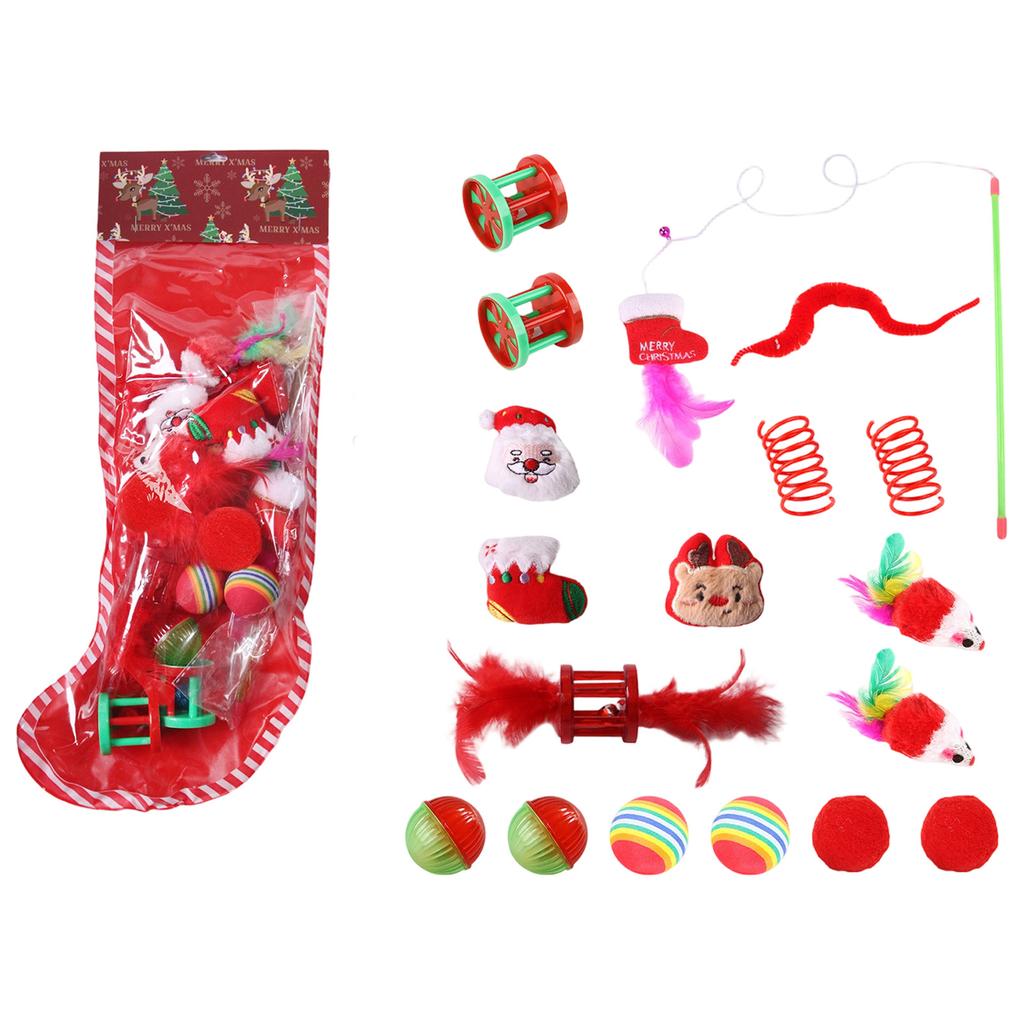 Christmas Stocking Pet Toy Set for Dogs and Cats - Holiday Themed Toys for Festive Play