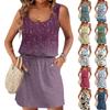 Women's Summer Round Neck Sleeveless Drawstring With Pocket Floral Print Casual Dresses