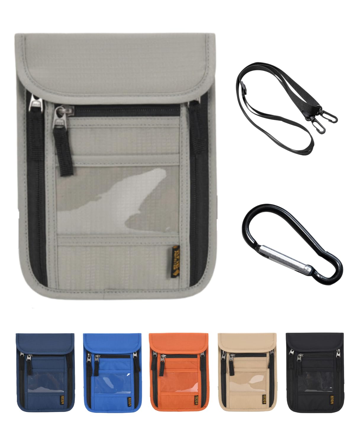 

Паспортный на шейный защитный чехол из 7 удобных предметов для заграничных путешествий [AAMERIO] чехол, [Выбор цветов] Защита от скимминга, (серый) серый