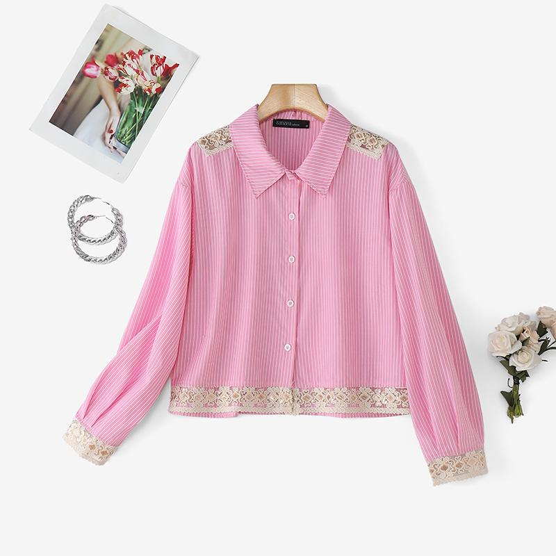 ZANZEA Women Turn Down Collar Long Sleeve Casual Stripe Blouse