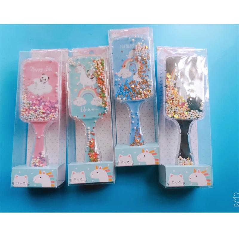 Children's Cartoon Unicorn Panda Rainbow Printing Airbag Foam Ball Transparent Hairdressing Plastic Comb Rainbow Comb