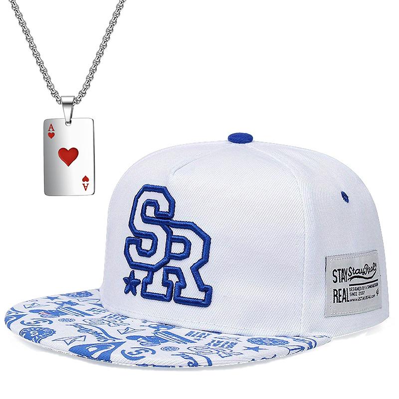 2pcs Fashion Casual Baseball Cap Men Women Embroidered Letters Hip-hop Hat Flat Brim Hat Poker Pendant Necklace Outdoor Sports Net Red Sun Hat