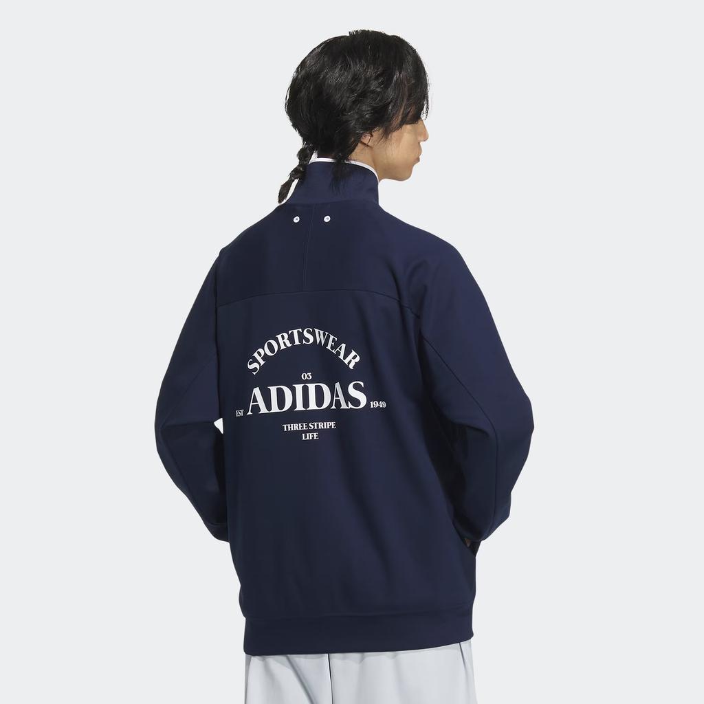 Adidas Verbiage Knit Jacket Letter Print Stand Collar Sports Casual Jacket Men Jacket Navy-Blue JE3634