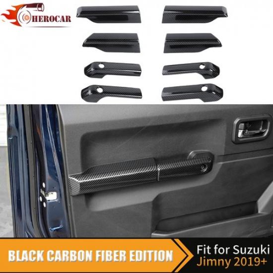 Carbon Fiber Inner Door Armrest Handle Panel Covers Kit For Suzuki Jimny +