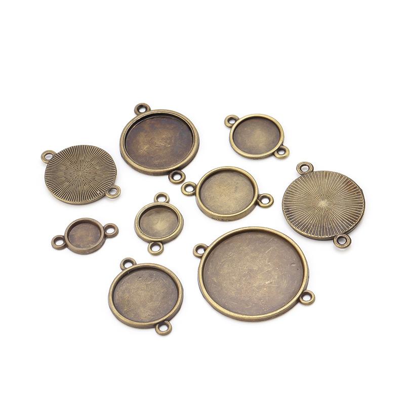 10pcs 8-25mm Ancient Bronze Cabochon Base Connectors Tray Bezels Blank Bracelet Setting Supplies For Jewelry Making Findings