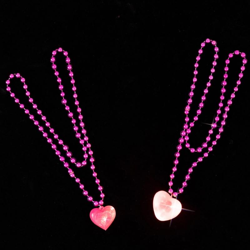 Light Up Heart Necklace Glowing Heart Necklaces LED Flashing Necklace Pink Party Accessories for Adults Women Gifts
