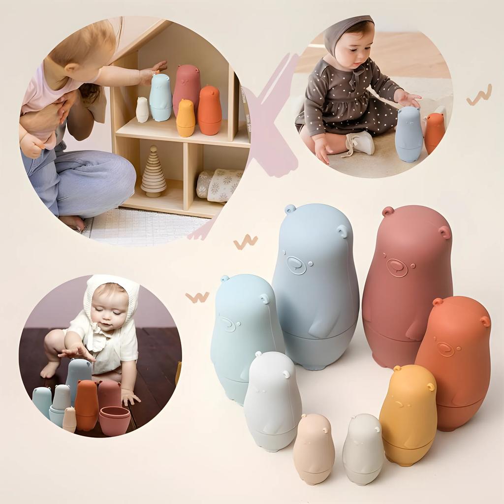 Non-Toxic 5Pcs Silicone Stacking Puzzle Stacking Toys Circle Arrangement Food Grade Nesting Toys Birthday Gift Baby Toys